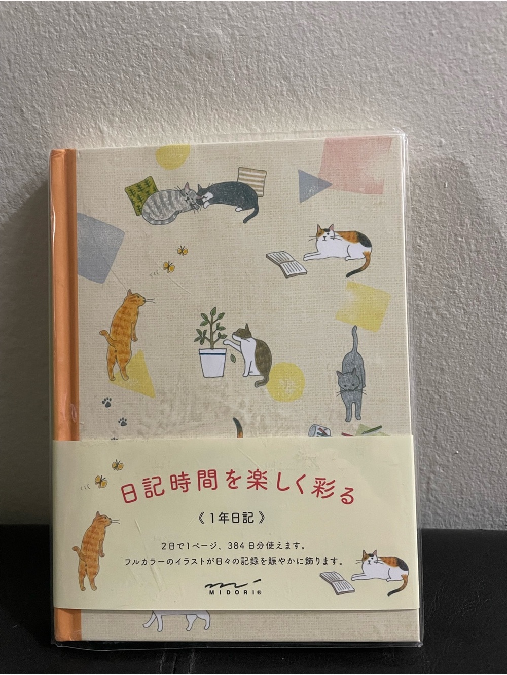 Midori Cat Pattern Notebook - Cream Cover with Orange Spine